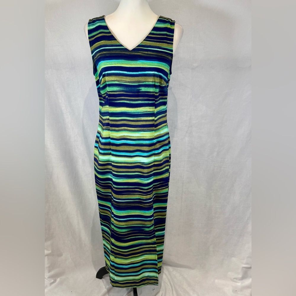 Vintage Kathie Lee Collection blue and green abstract maxi dress size small
